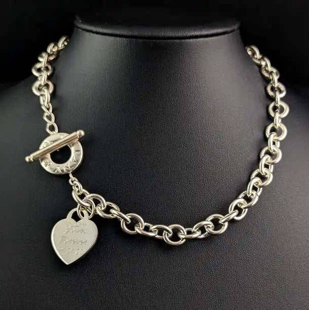 Tiffany & Co Sterling Silver Heart Tag Toggle Necklace 18" 83g JR170