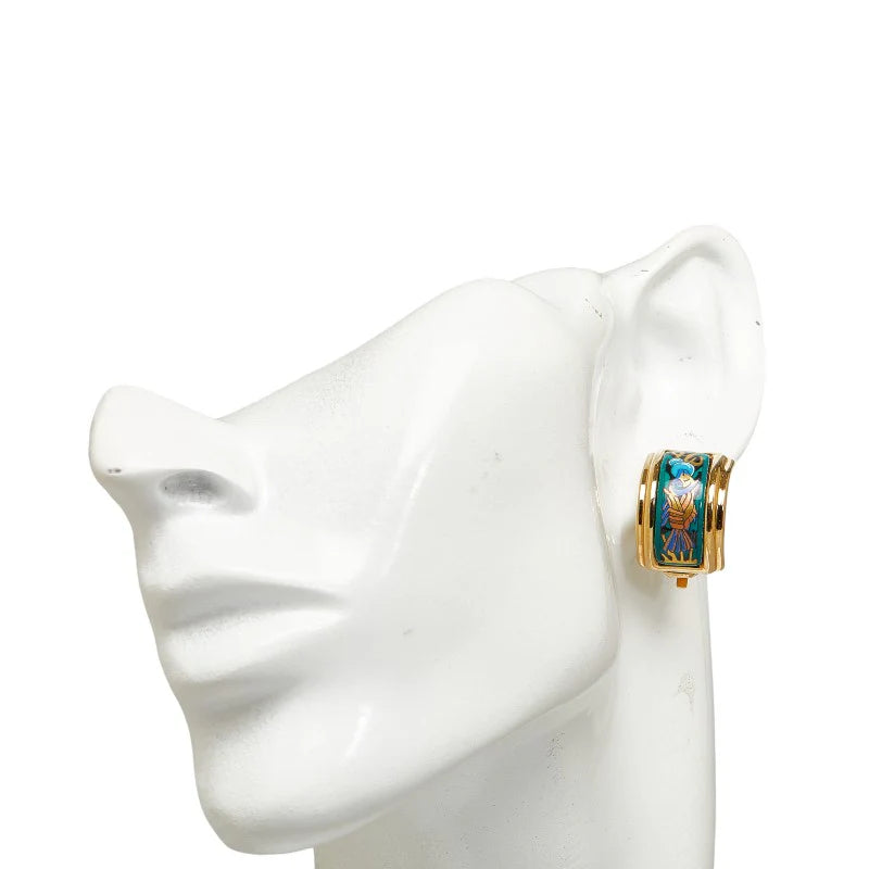 Hermès Enamel Fish Green Blue Turquoise Clip-On Earrings GS242