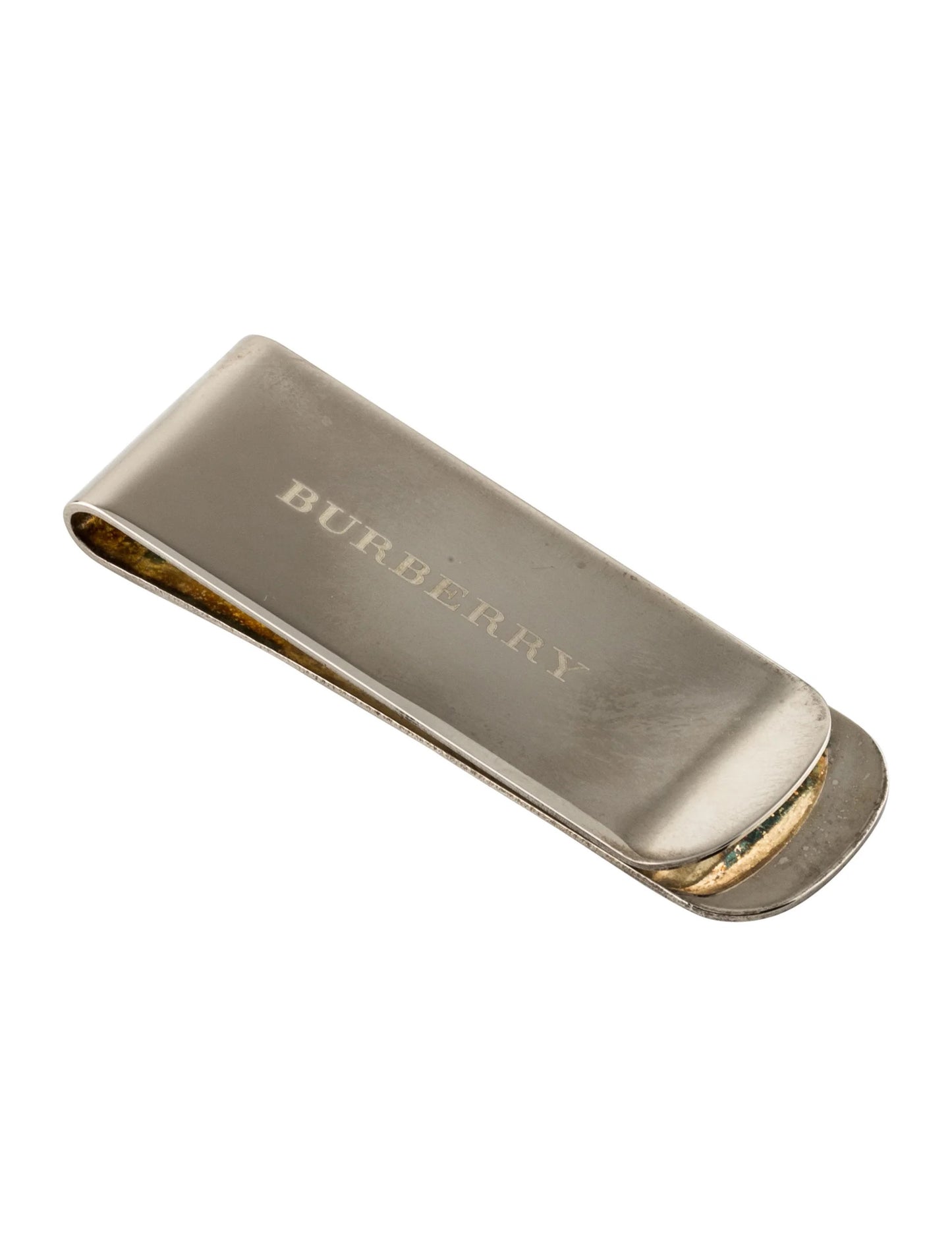 Vintage Burberry Silver Tone Money Clip Minimalist Logo SS340