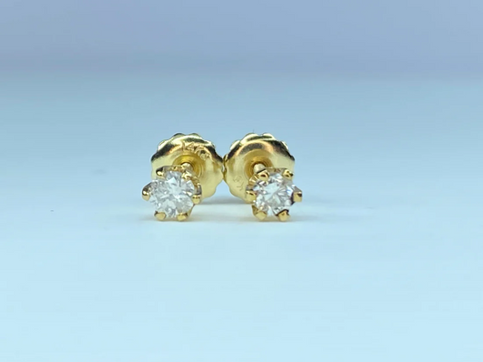 14k Yellow Gold 0.3ct Round Brilliant Cut Diamond 6 Prong Stud Earring JR8642