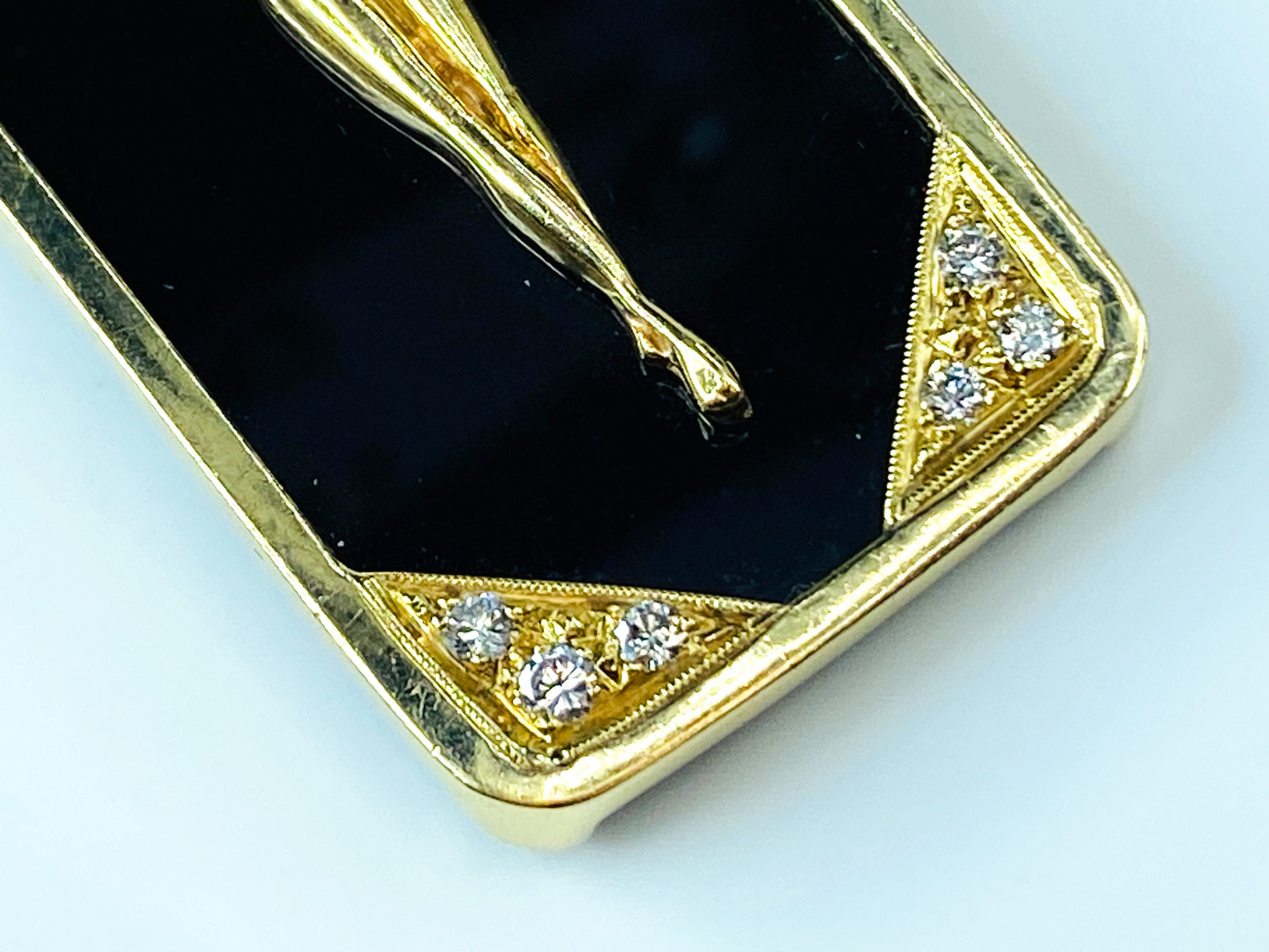 1970's 14K yellow gold onyx diamond pendant
