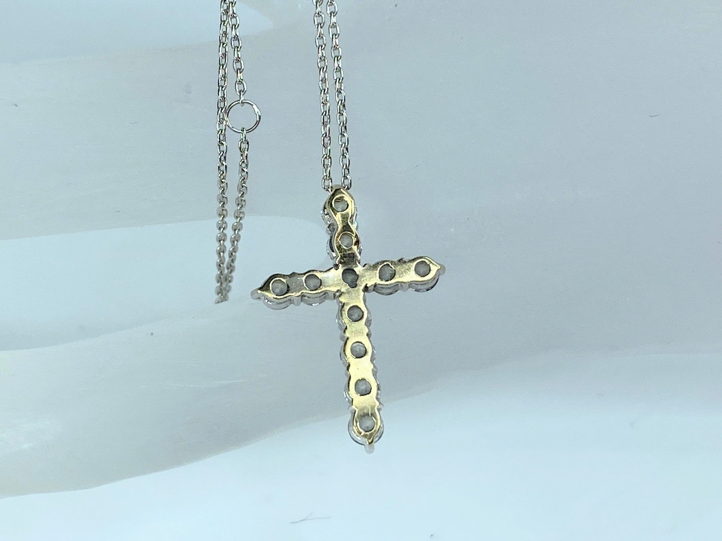1.0ct Diamond Cross 18K white gold necklace 2.8g 15.75" JR8465