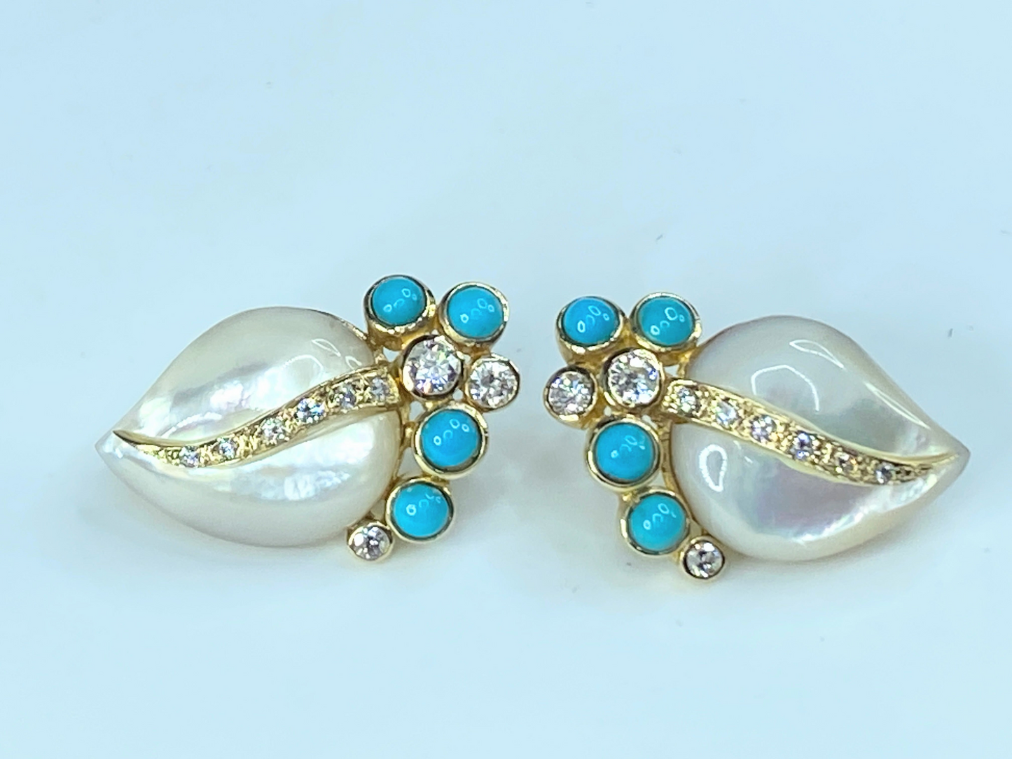 14K Diamond Turquoise MOP Organic paisley shape earrings JR8998