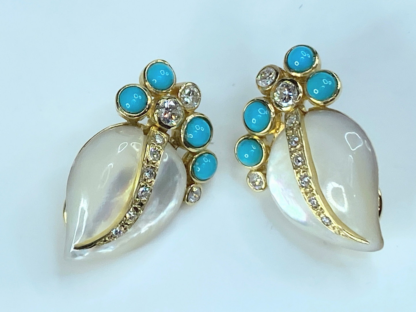 14K Diamond Turquoise MOP Organic paisley shape earrings JR8998