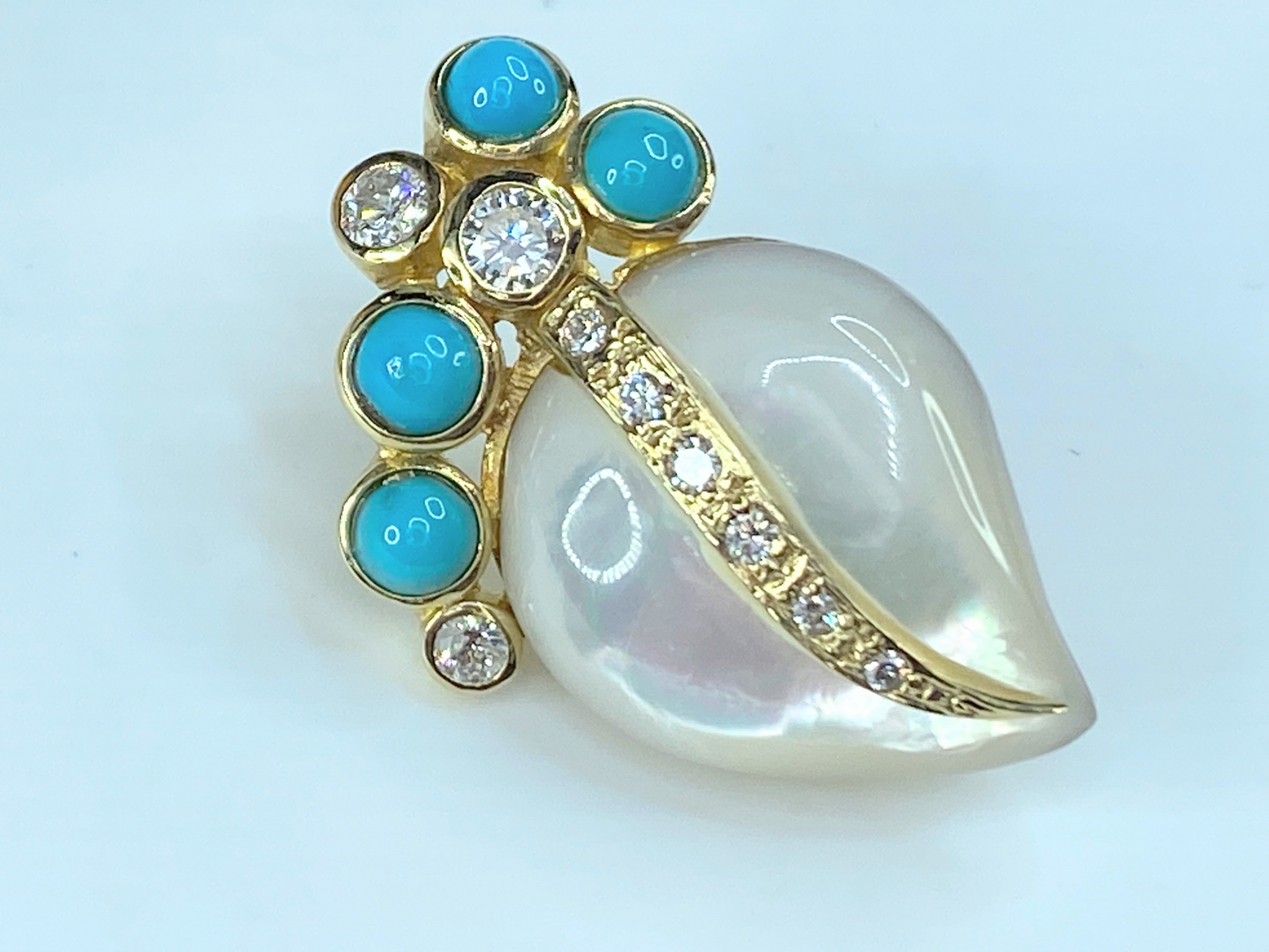14K Diamond Turquoise MOP Organic paisley shape earrings JR8998