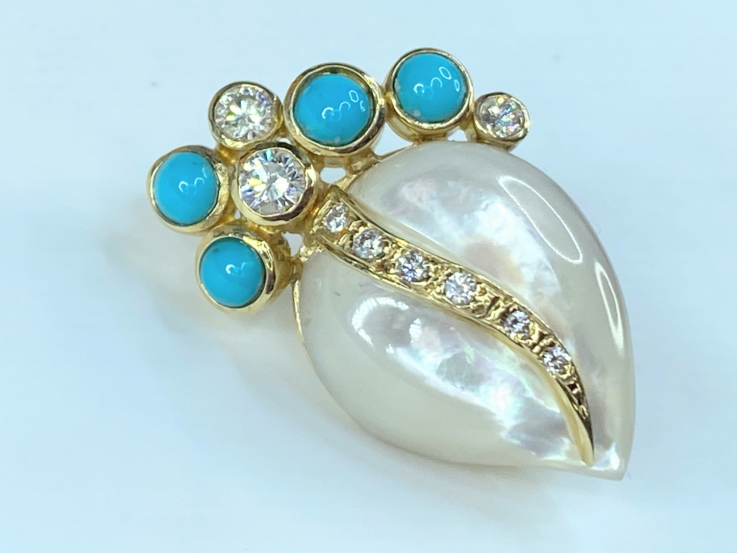 14K Diamond Turquoise MOP Organic paisley shape earrings JR8998