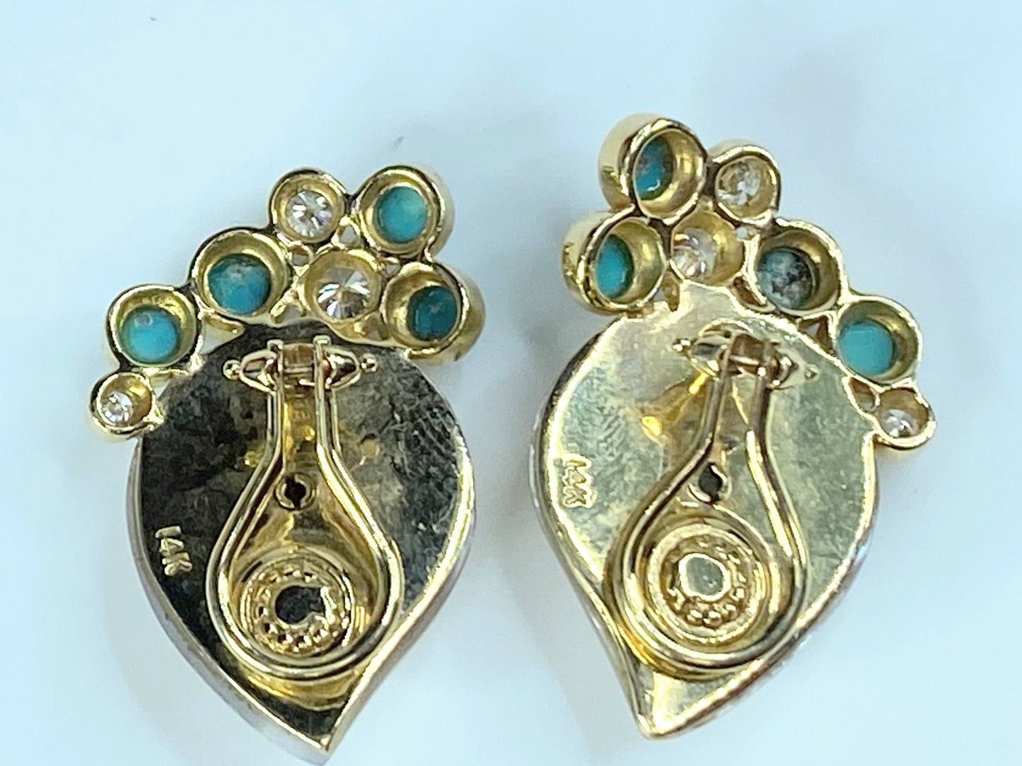 14K Diamond Turquoise MOP Organic paisley shape earrings JR8998