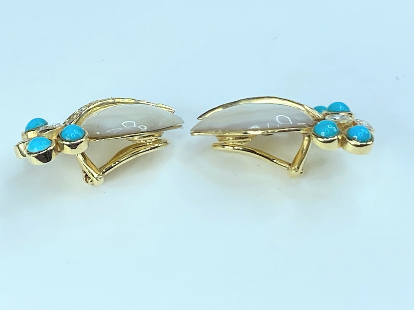 14K Diamond Turquoise MOP Organic paisley shape earrings JR8998