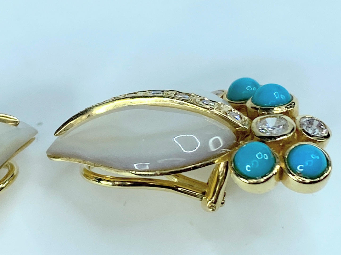 14K Diamond Turquoise MOP Organic paisley shape earrings JR8998