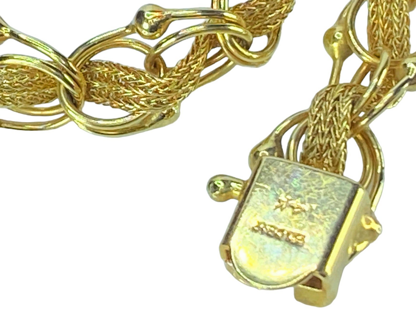 14K gold Double link weaving link center bead accent bracelet