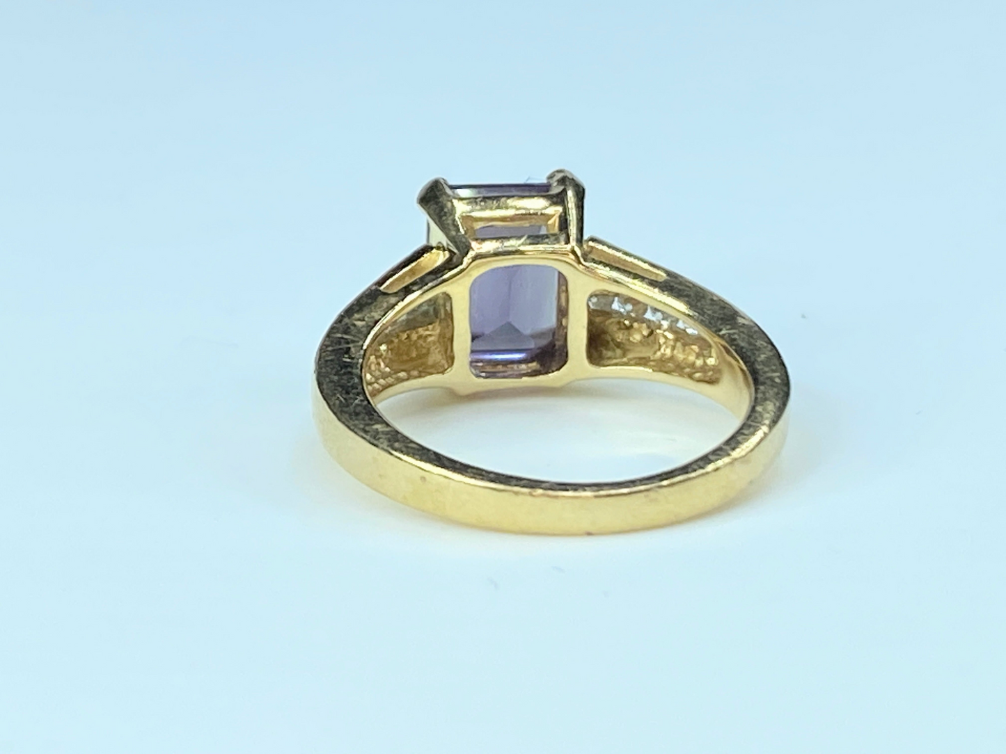 14K gold emerald cut Color change Sapphire 0.15ct diamond ring