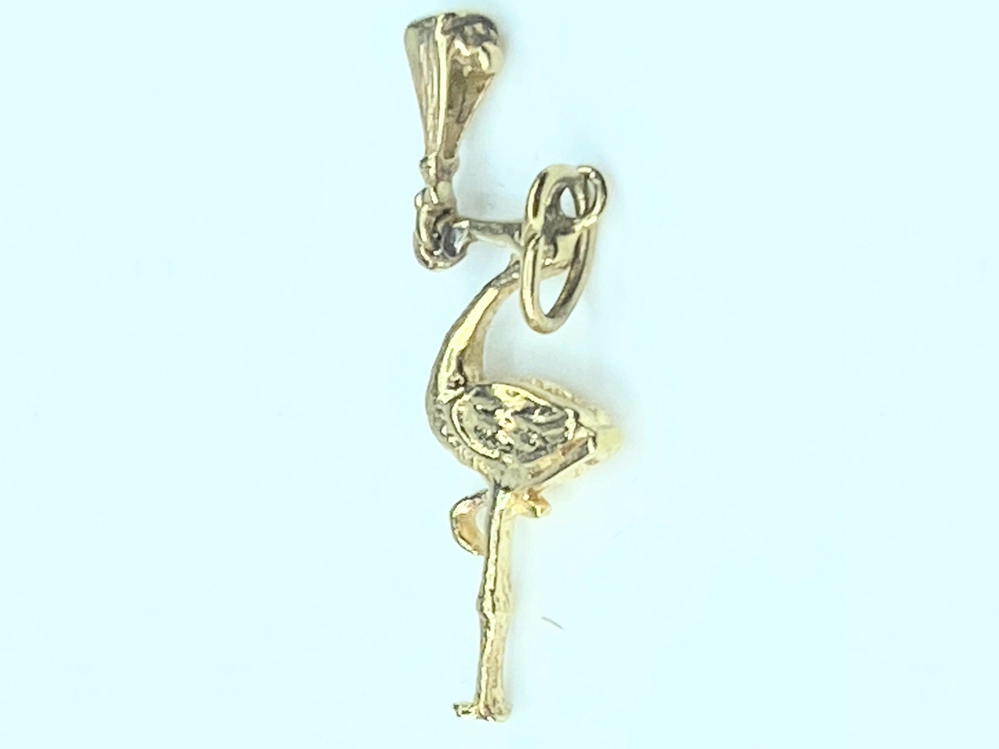 14K Yellow Gold Stork with Baby Charm Pendant 1" 2.1g JR8843