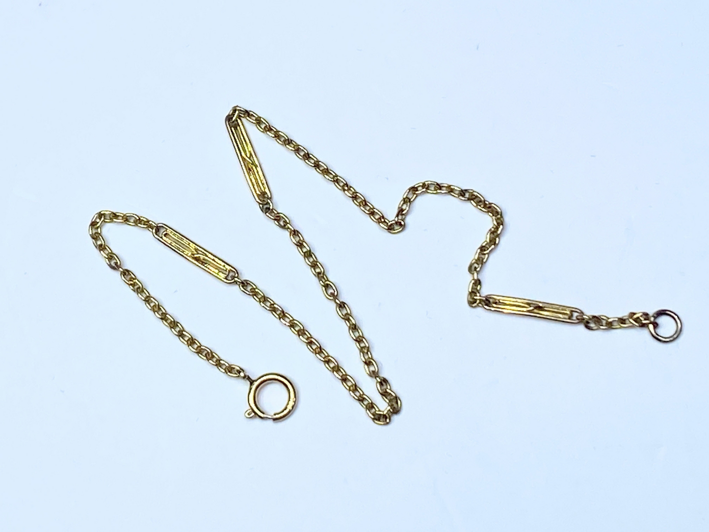 15K antique fancy bar link cable chain bracelet 18K clasp 7.5" 1.9gm