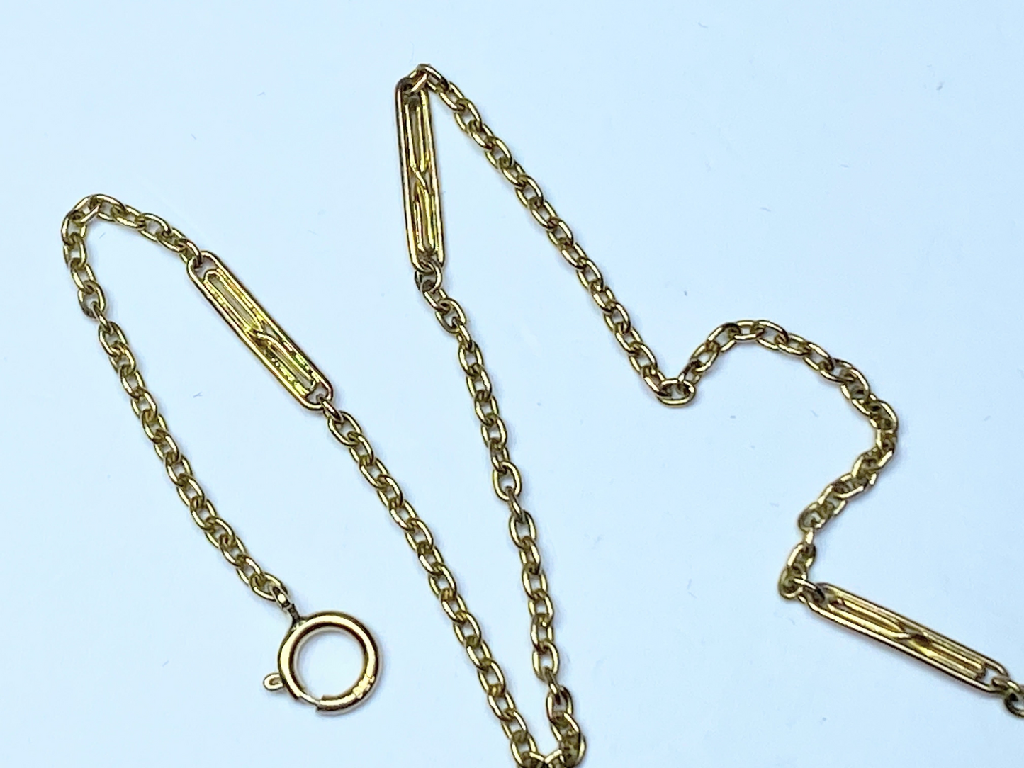 15K antique fancy bar link cable chain bracelet 18K clasp 7.5" 1.9gm