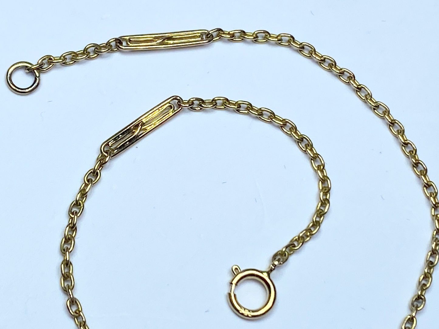 15K antique fancy bar link cable chain bracelet 18K clasp 7.5" 1.9gm