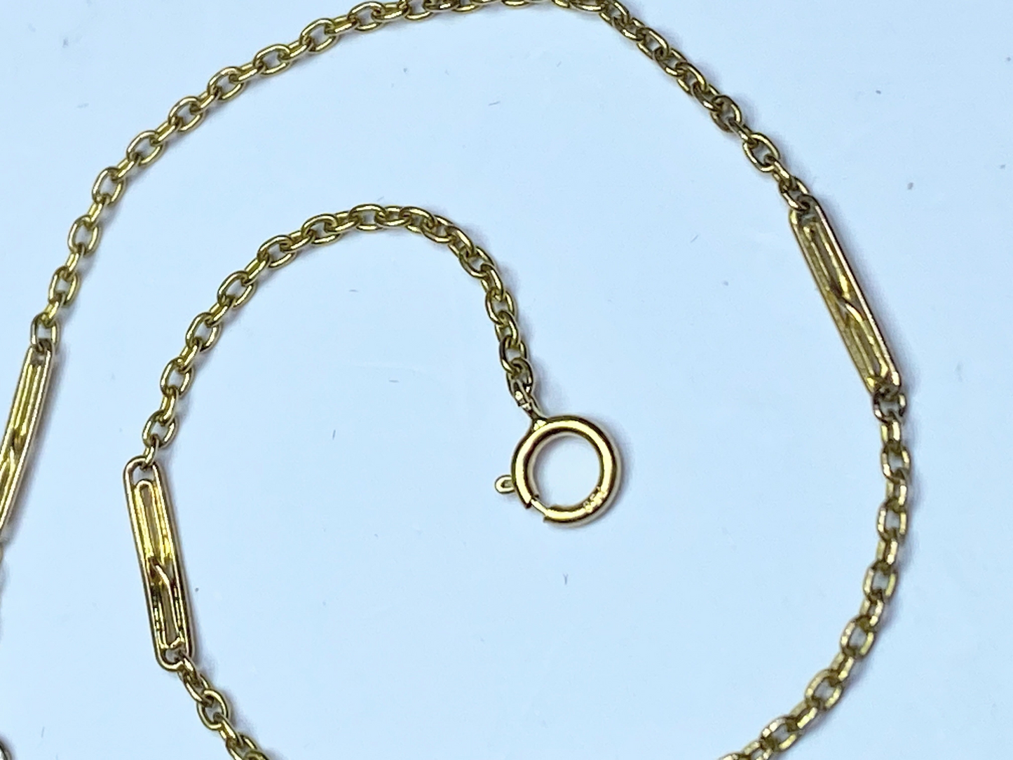 15K antique fancy bar link cable chain bracelet 18K clasp 7.5" 1.9gm