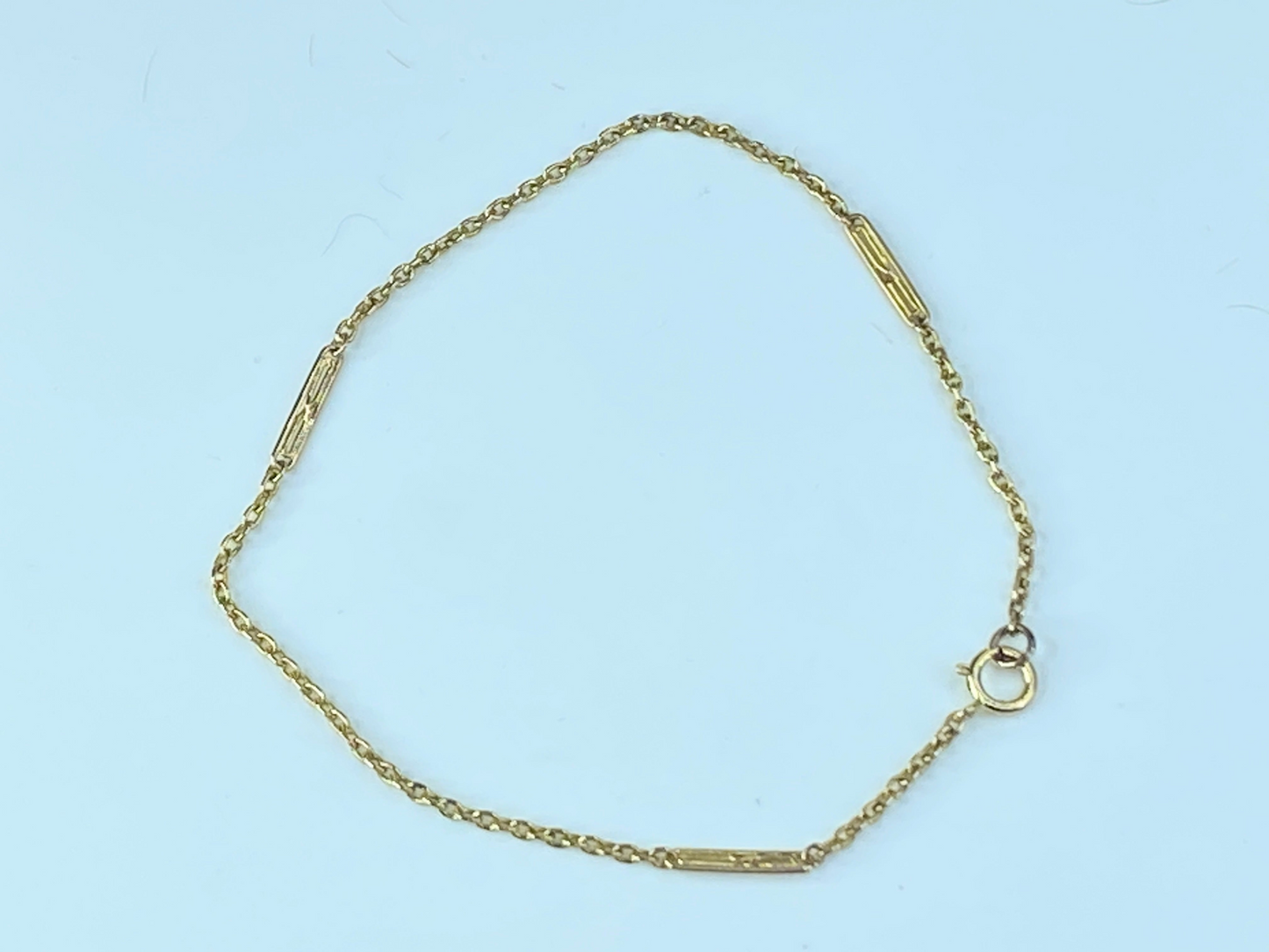 15K antique fancy bar link cable chain bracelet 18K clasp 7.5" 1.9gm