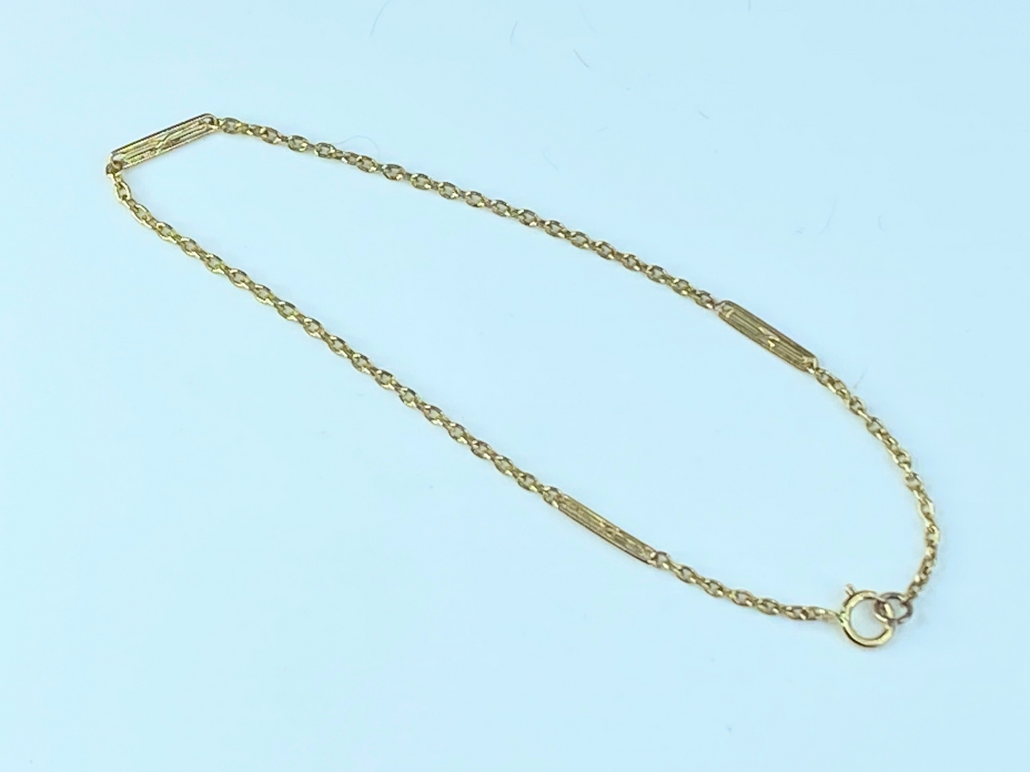 15K antique fancy bar link cable chain bracelet 18K clasp 7.5" 1.9gm
