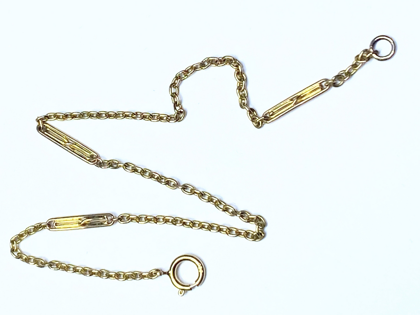 15K antique fancy bar link cable chain bracelet 18K clasp 7.5" 1.9gm