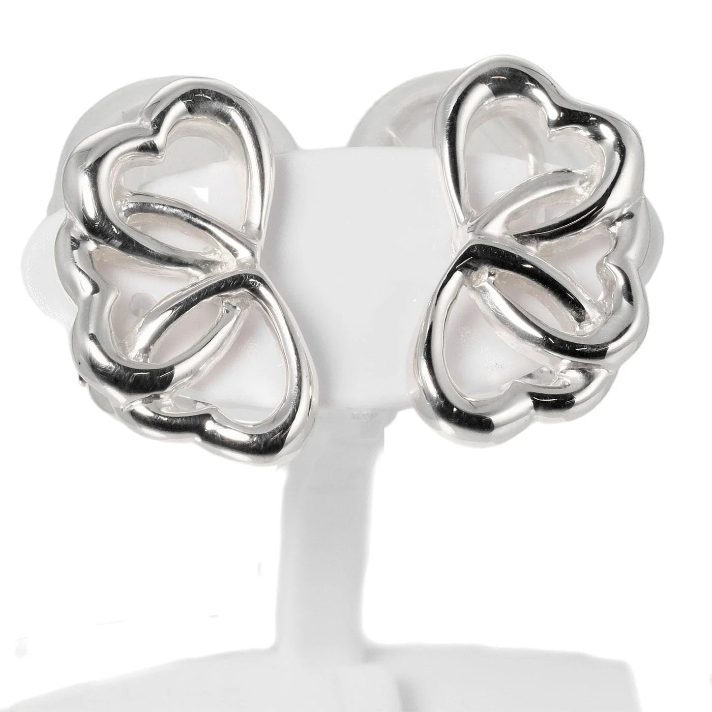 Tiffany & Co. Sterling Silver Large 29mm Triple Heart Clip On Earrings JR214