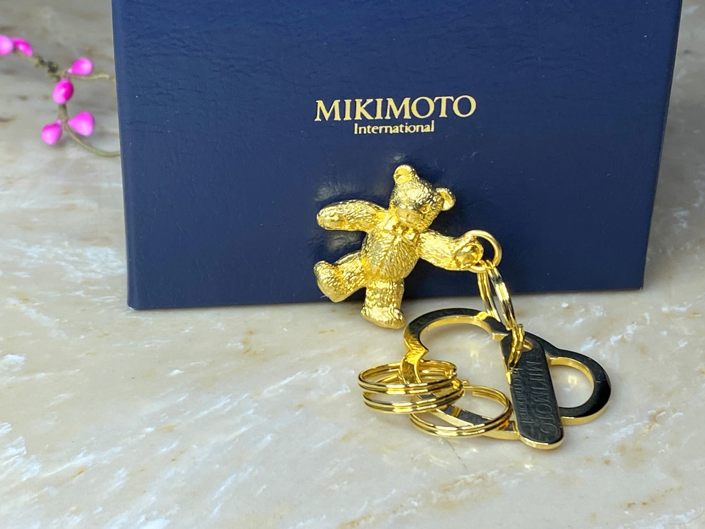 MIKIMOTO International Key Ring Key Holder Bear Motif Gold tone New GS365