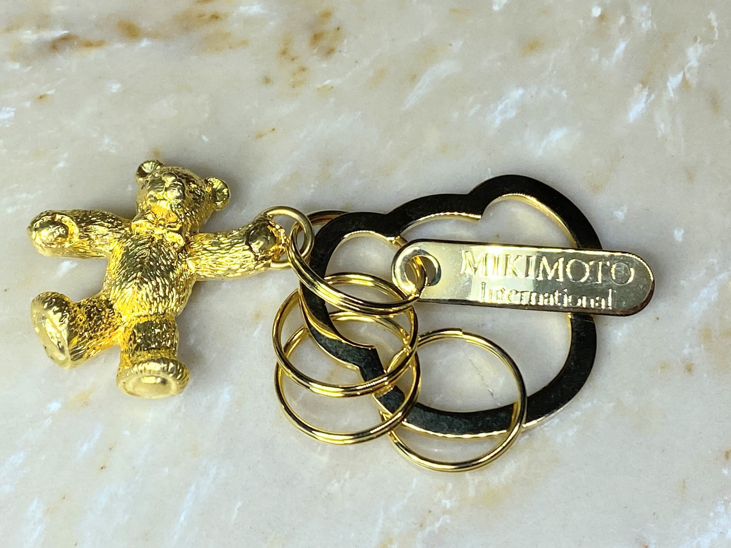 MIKIMOTO International Key Ring Key Holder Bear Motif Gold tone New GS365