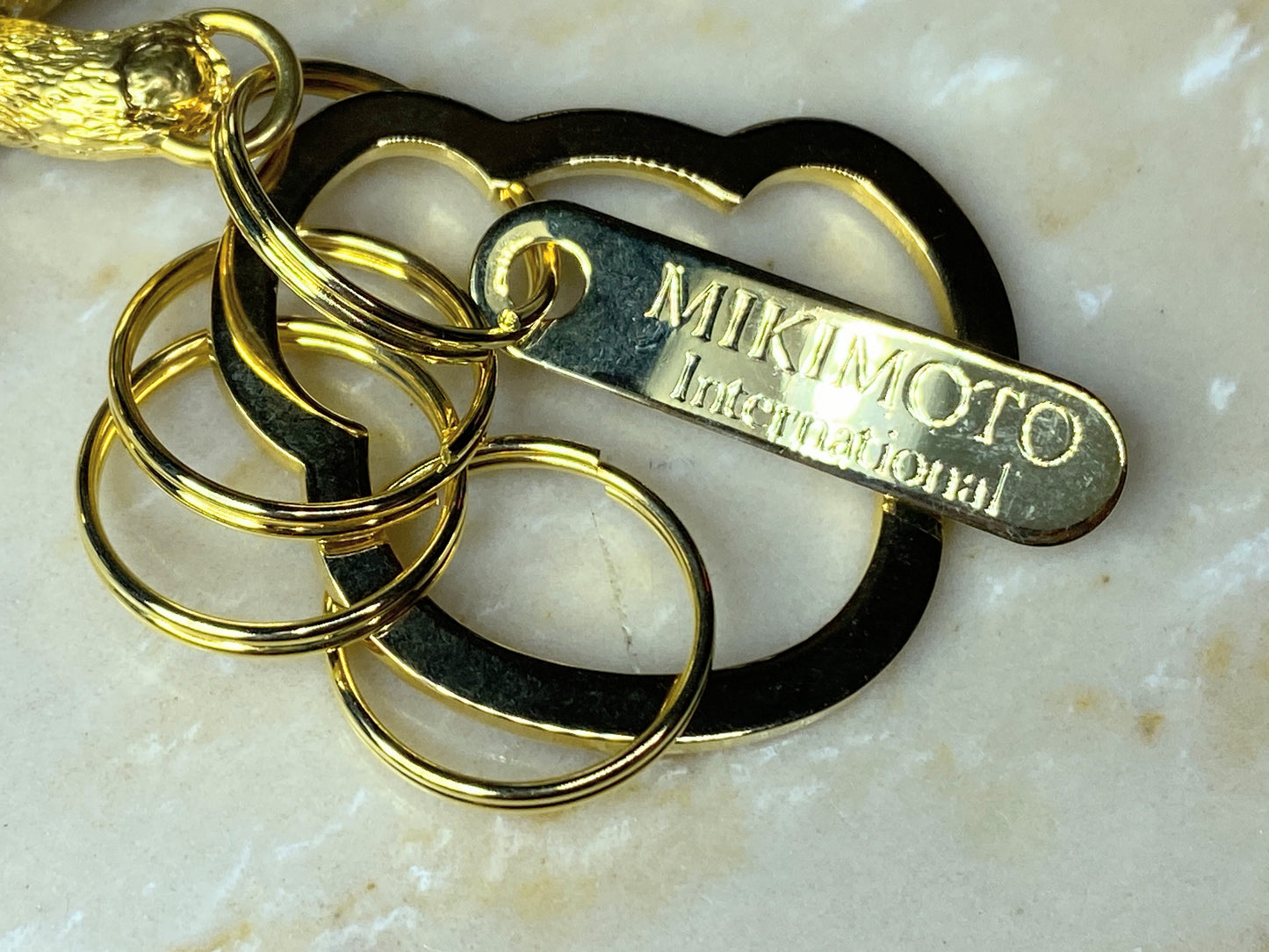 MIKIMOTO International Key Ring Key Holder Bear Motif Gold tone New GS365