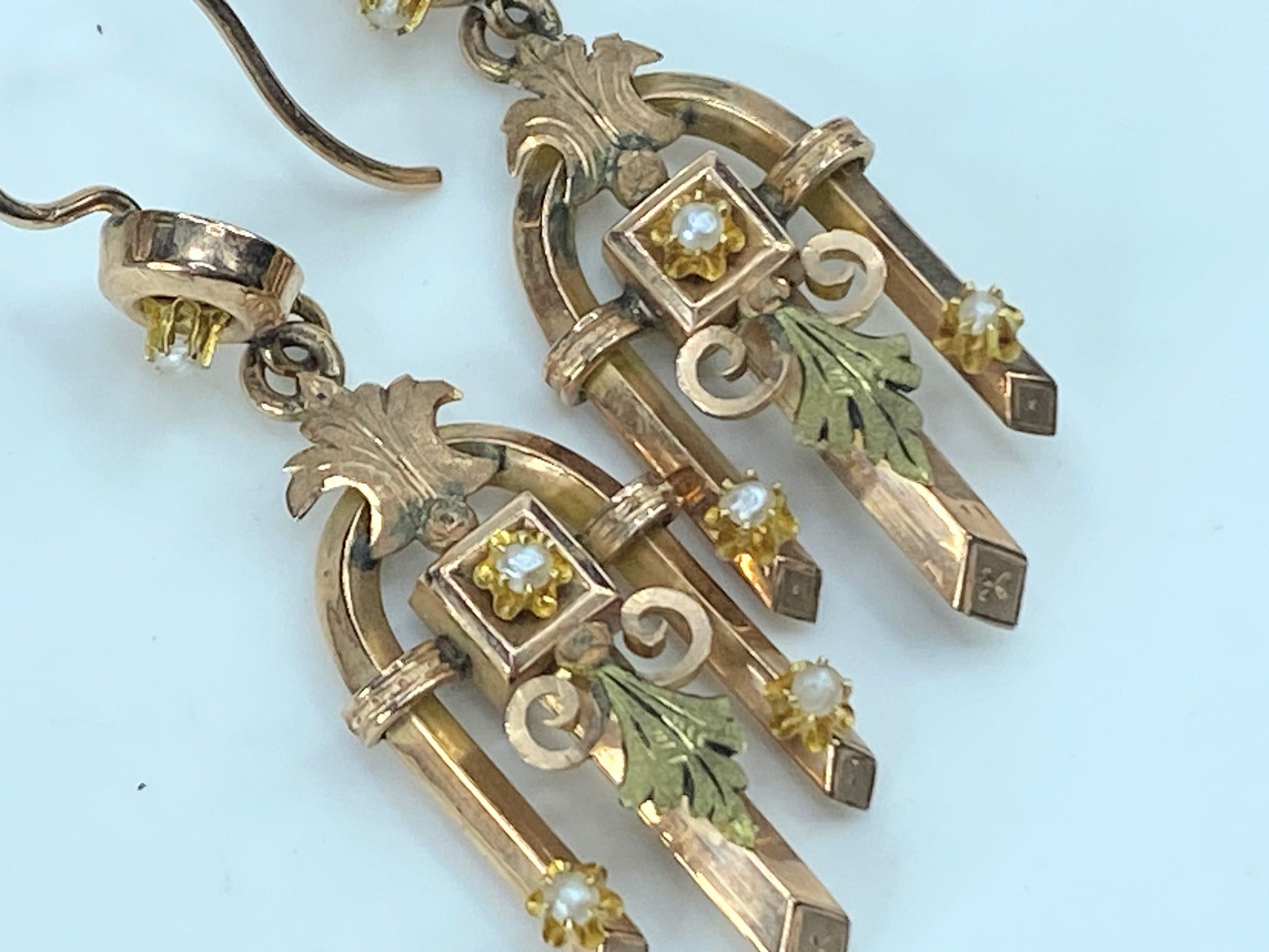 Victorian Jewelry set Bicolor 10K Seed pearls Sapphire original box