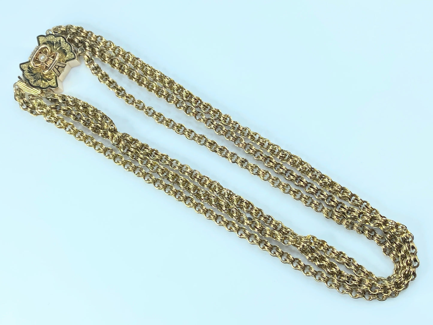 Victorian 14K Triple Chain Choker converted Taille D'Épargne clasp 16"