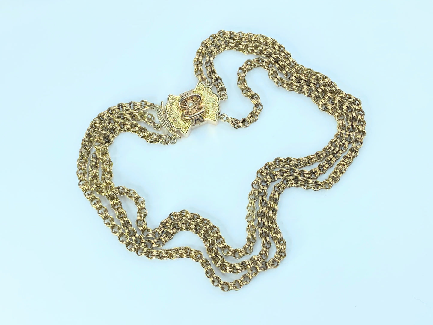 Victorian 14K Triple Chain Choker converted Taille D'Épargne clasp 16"