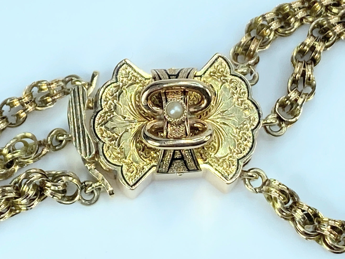 Victorian 14K Triple Chain Choker converted Taille D'Épargne clasp 16"
