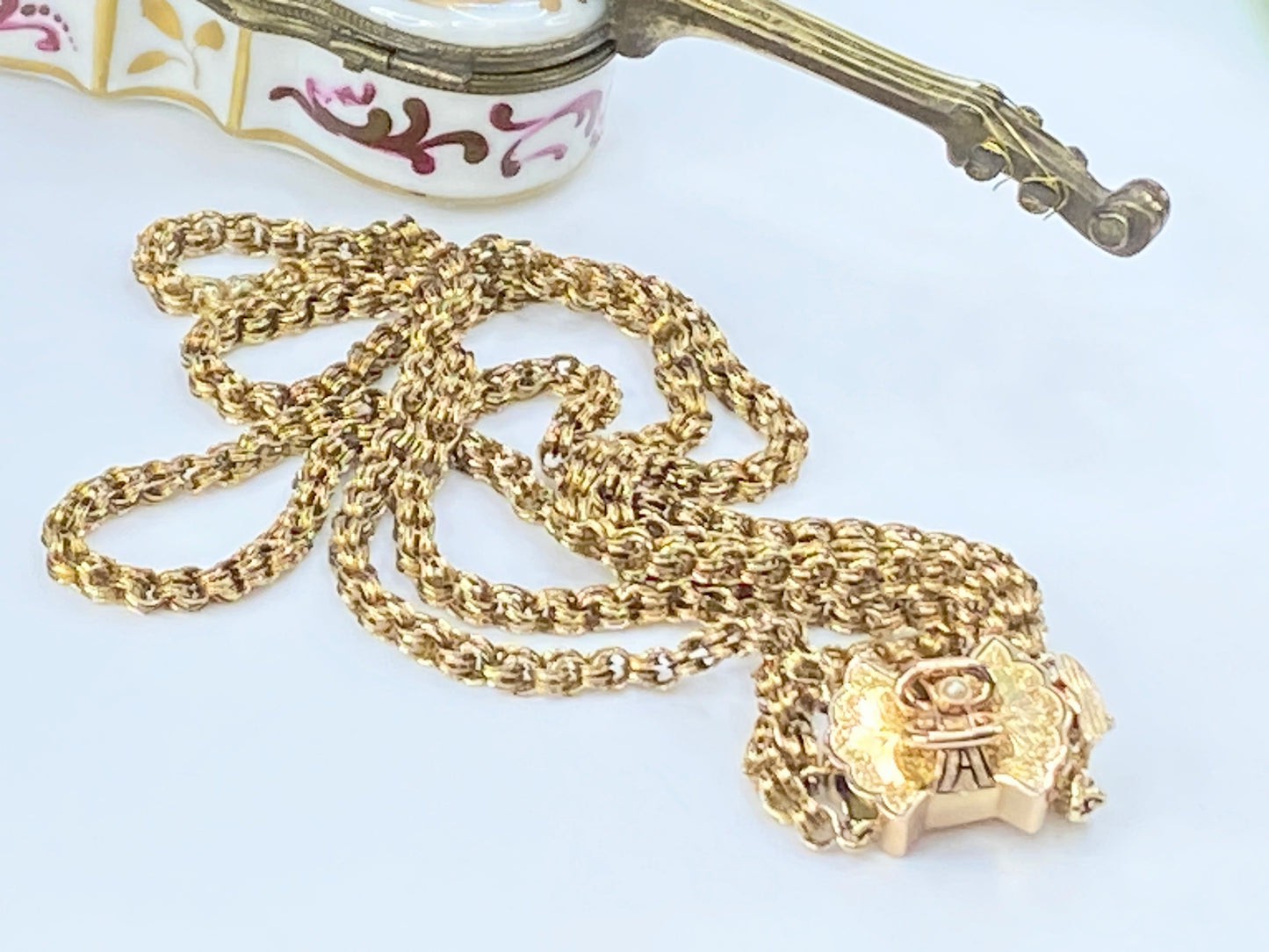 Victorian 14K Triple Chain Choker converted Taille D'Épargne clasp 16"