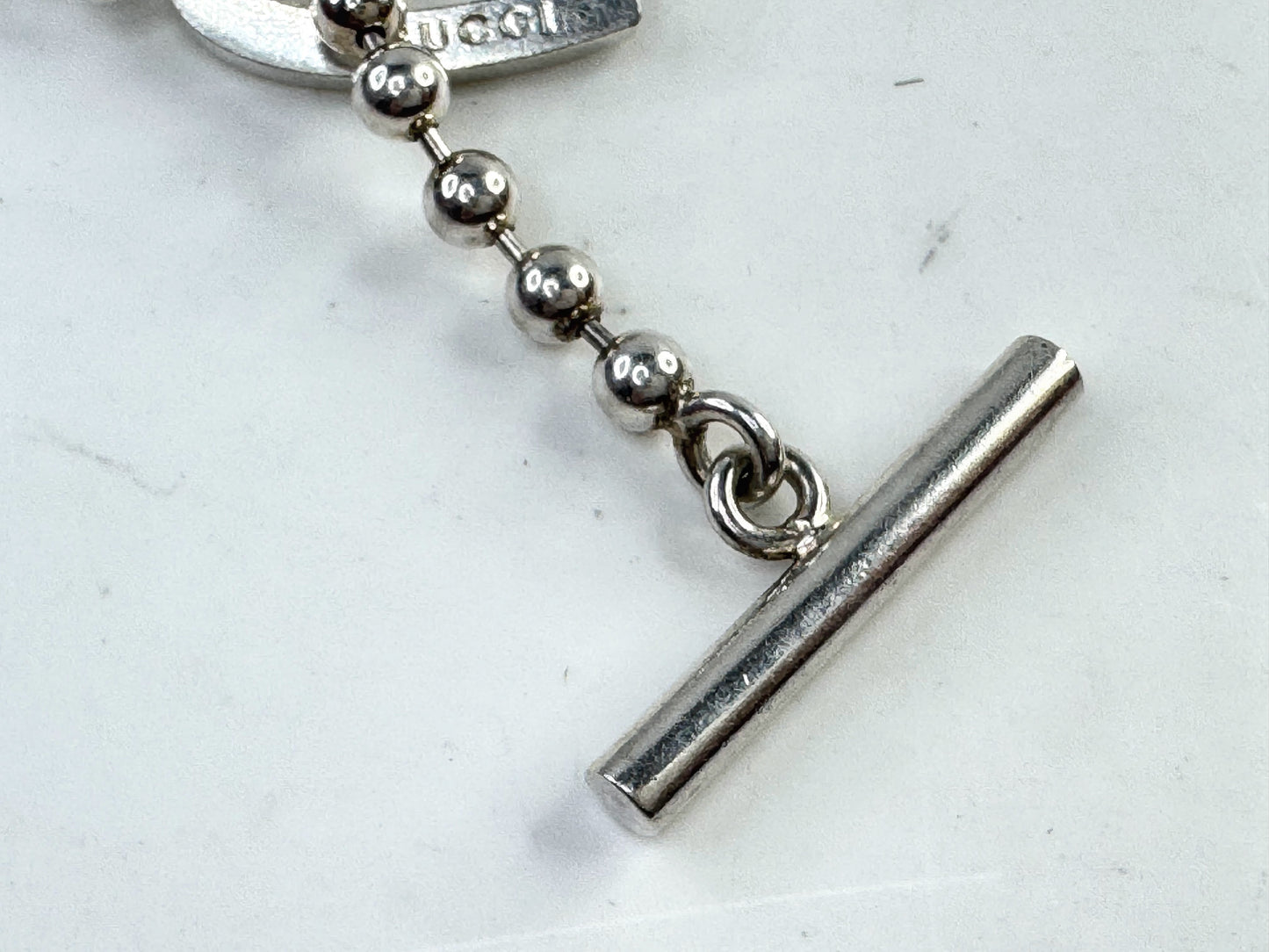Vintage Gucci Sterling Silver Heart Toggle Bracelet Beaded Chain JR1614