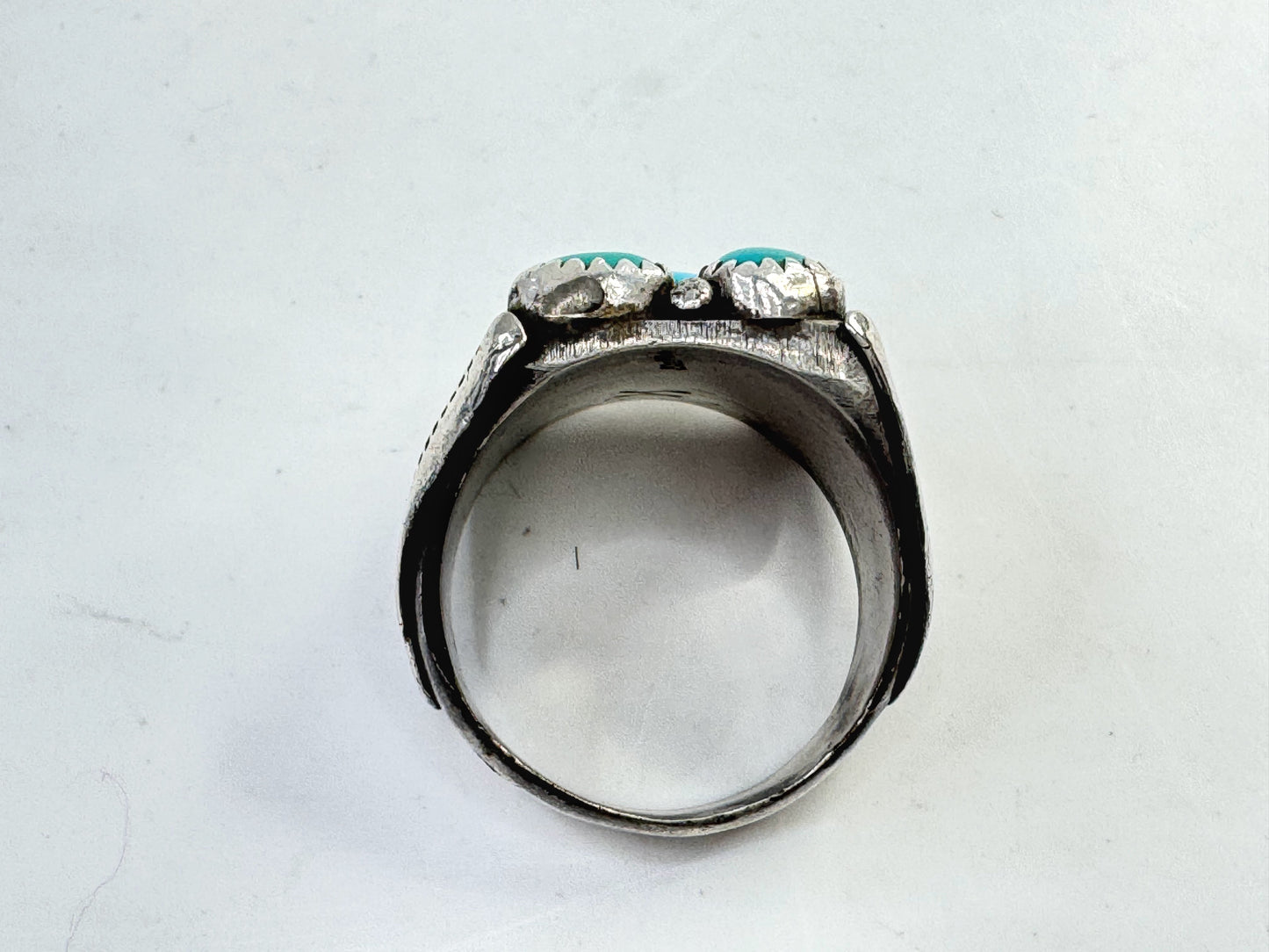 Vintage Keith James Navajo Sterling Silver Turquoise Ring Size 10.5 JR1616