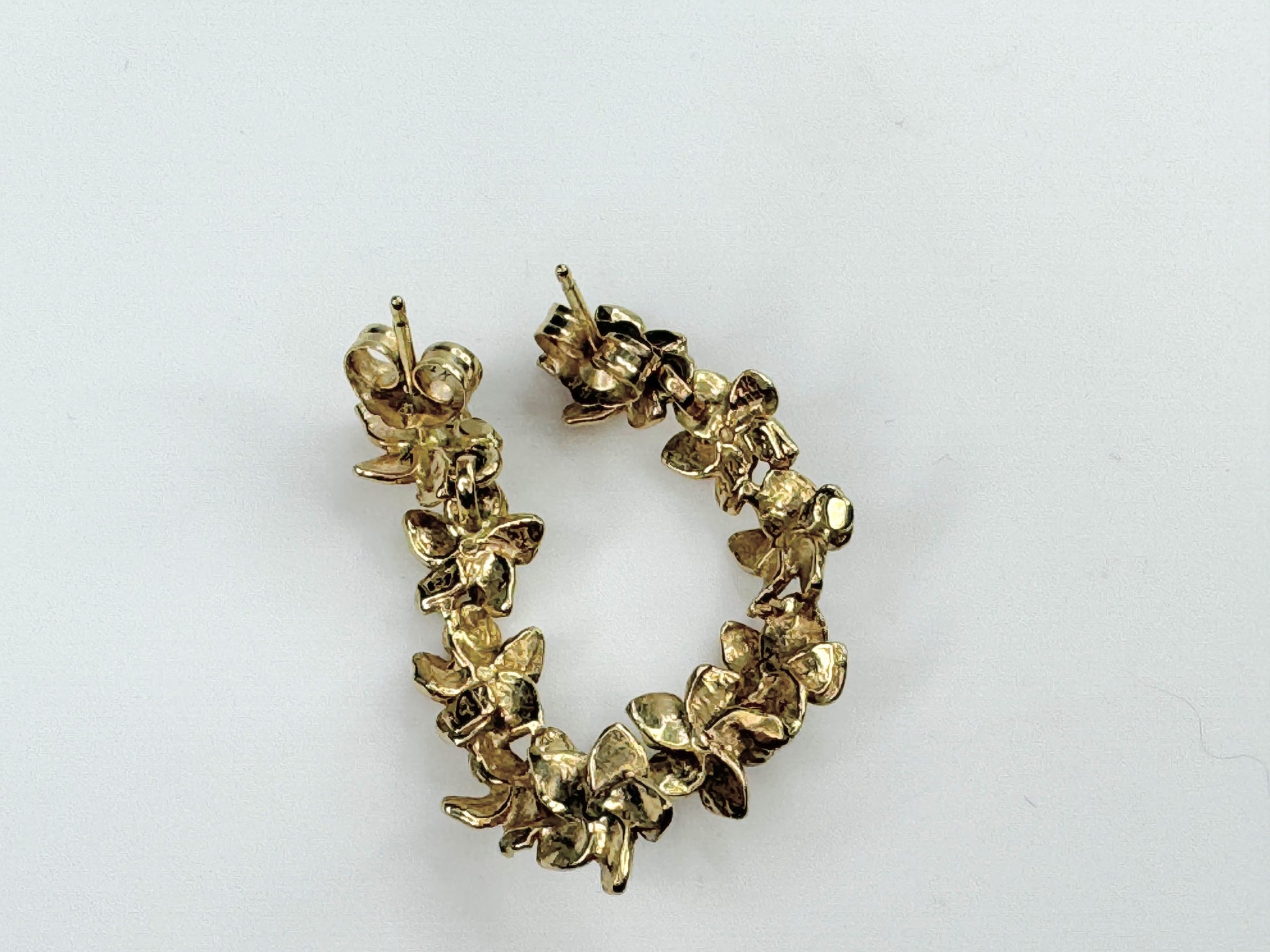Hawaii heirloom 14K gold Plumeria flower earrings 1.0" 3.9g JR9306