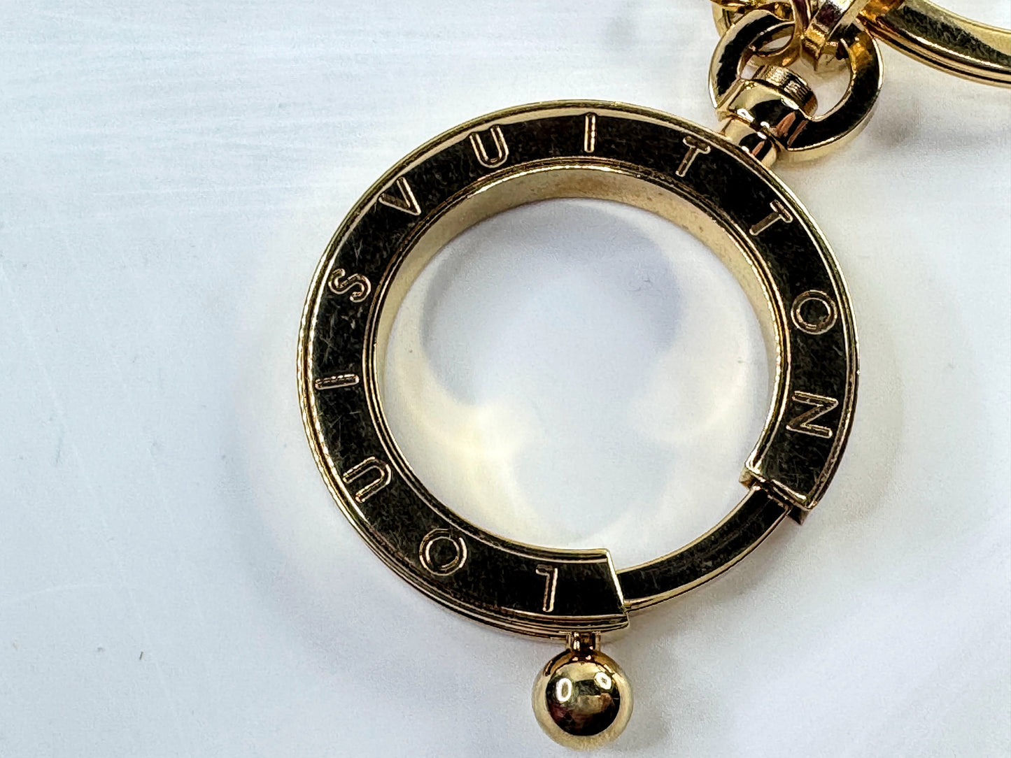 Vintage Auth Louis Vuitton Porte Cles Swing Key Ring Gold Charm in box SS339
