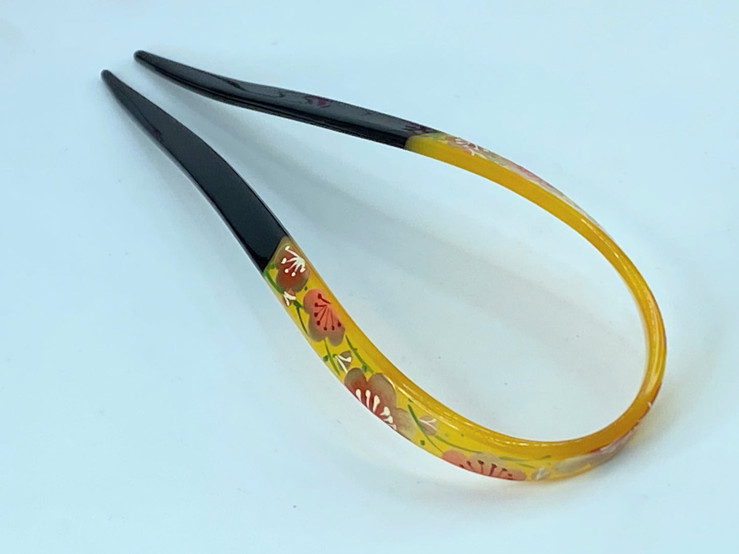 Kanzashi Hair Ornament With Red Plum Blossom Design With Green Accents GS522