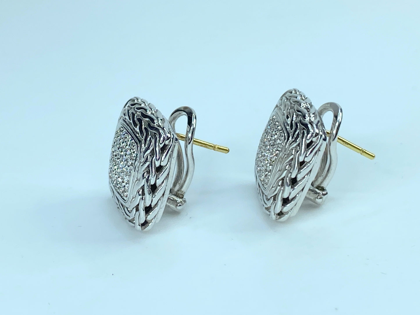 JOHN HARDY sterling silver & 18K 0.83ct pave diamond square earrings