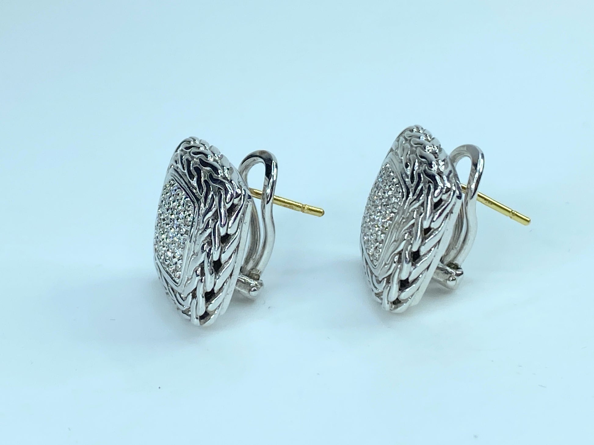 JOHN HARDY sterling silver & 18K 0.83ct pave diamond square earrings