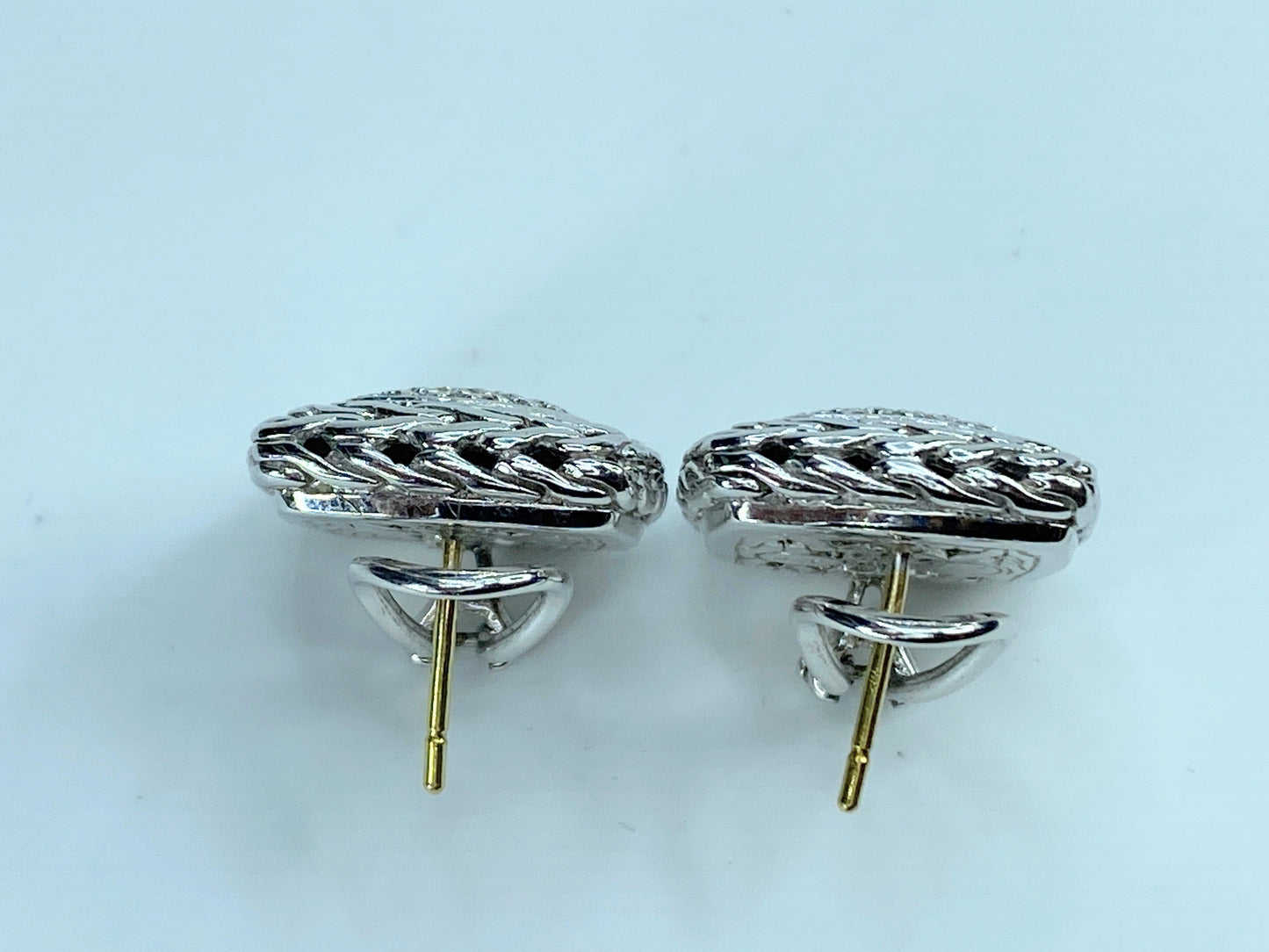 JOHN HARDY sterling silver & 18K 0.83ct pave diamond square earrings