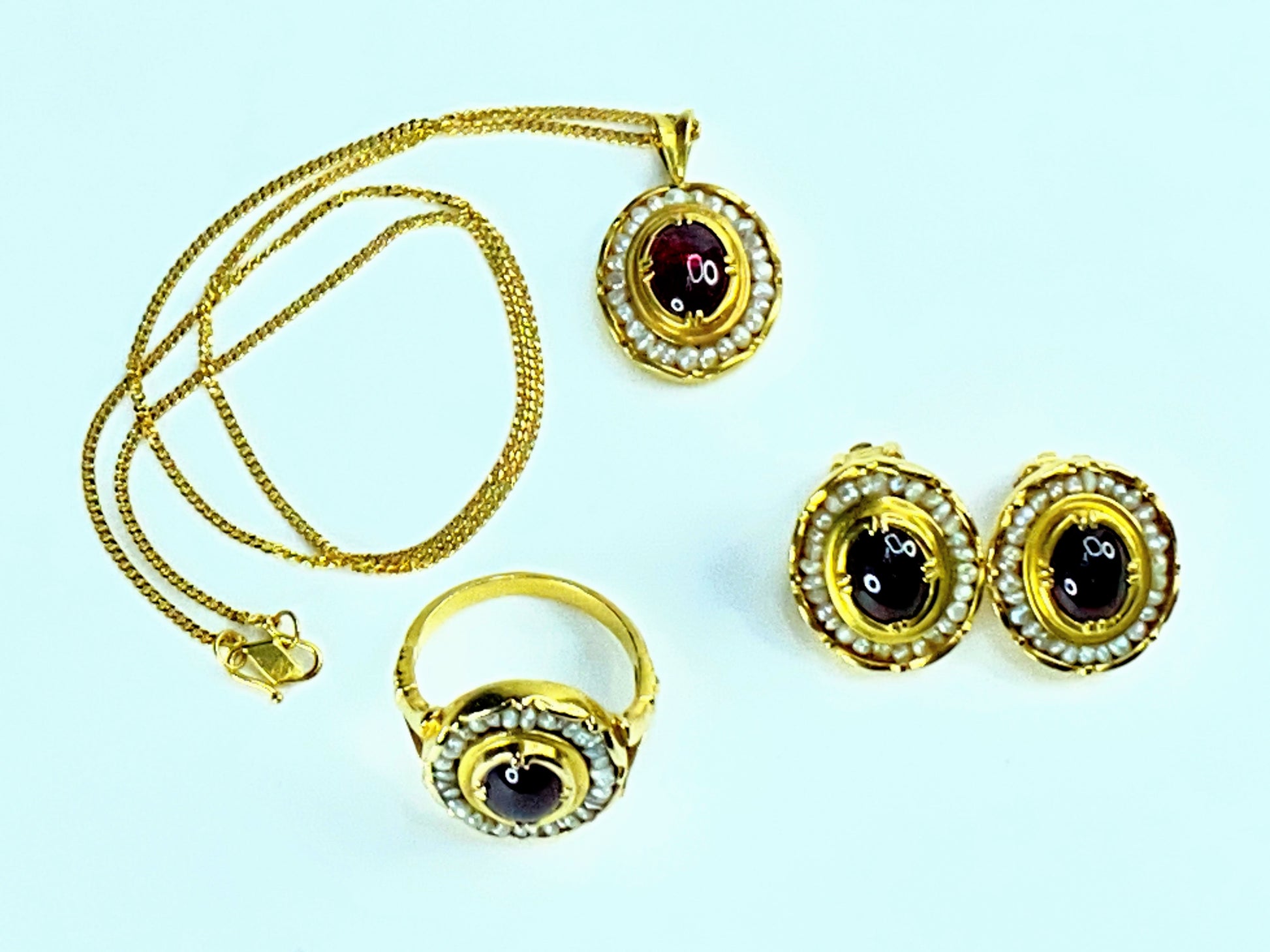 MMA Seed pearl Garnet cabochon Necklace ring earrings 14K/22K jewelry set JR8480