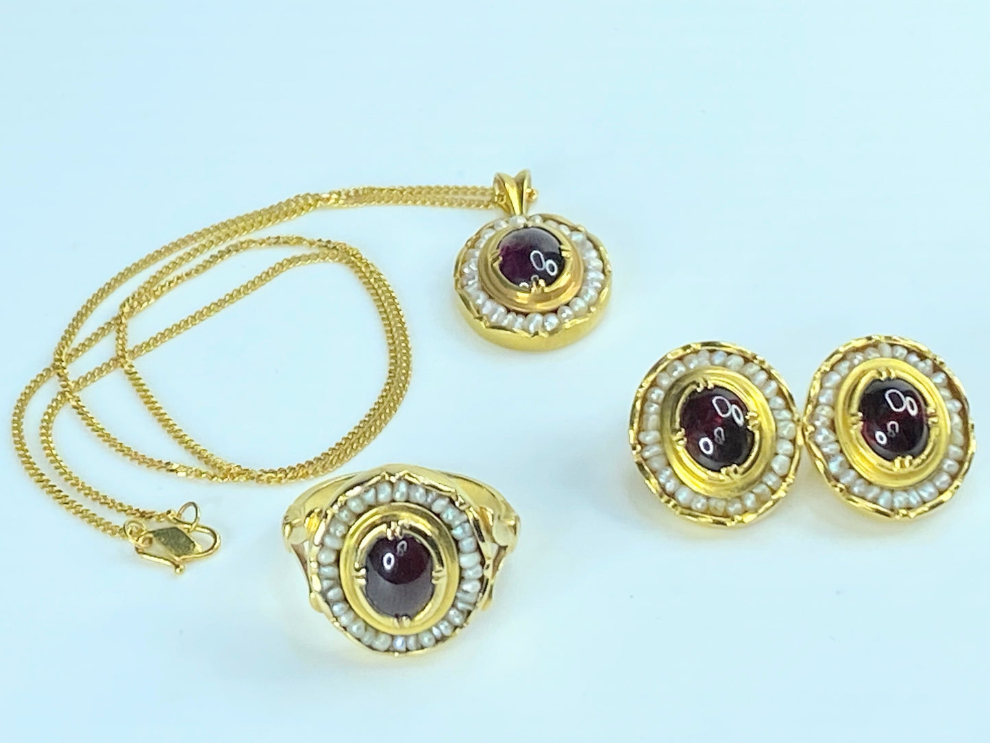 MMA Seed pearl Garnet cabochon Necklace ring earrings 14K/22K jewelry set JR8480