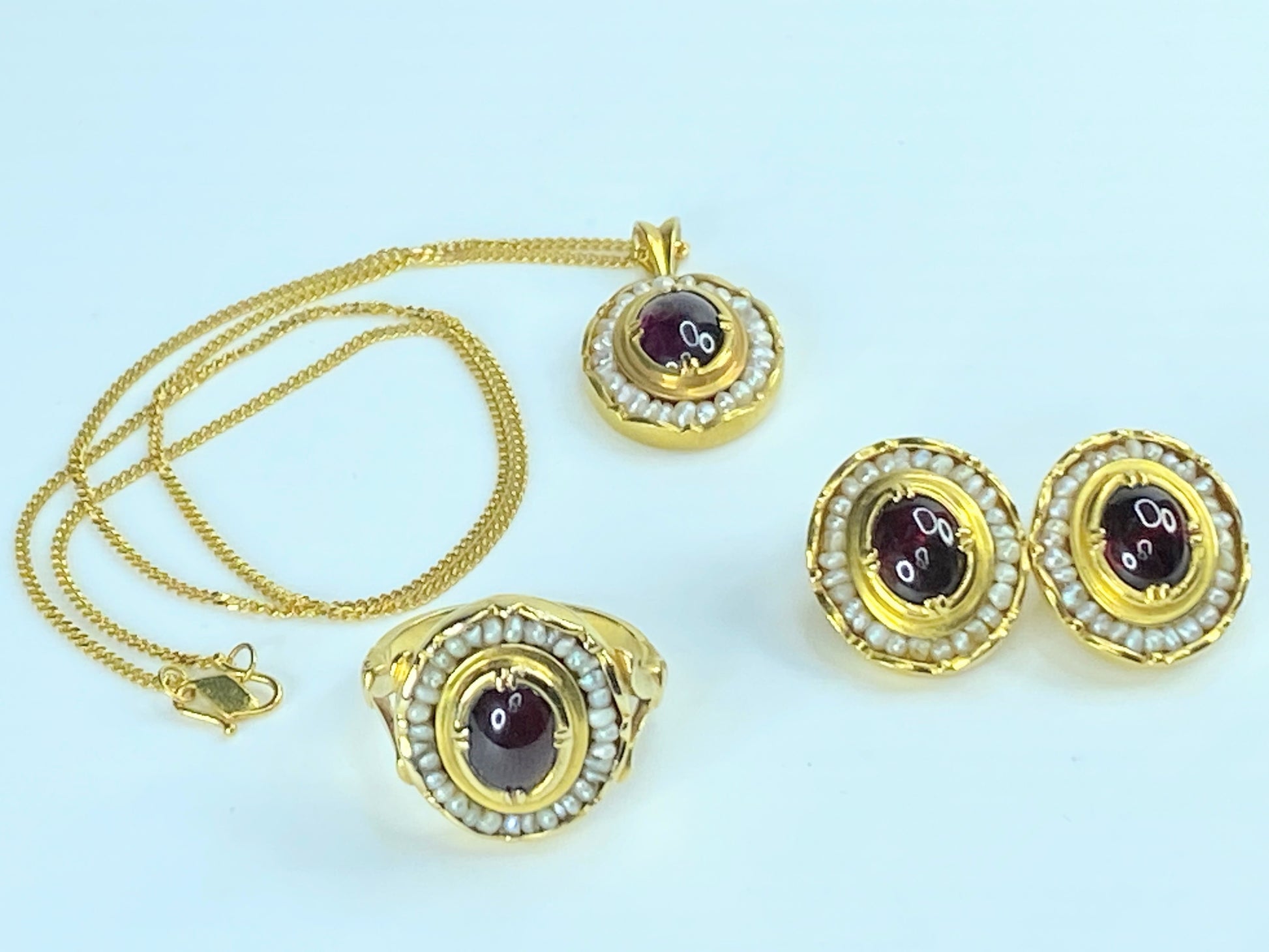 MMA Seed pearl Garnet cabochon Necklace ring earrings 14K/22K jewelry set JR8480