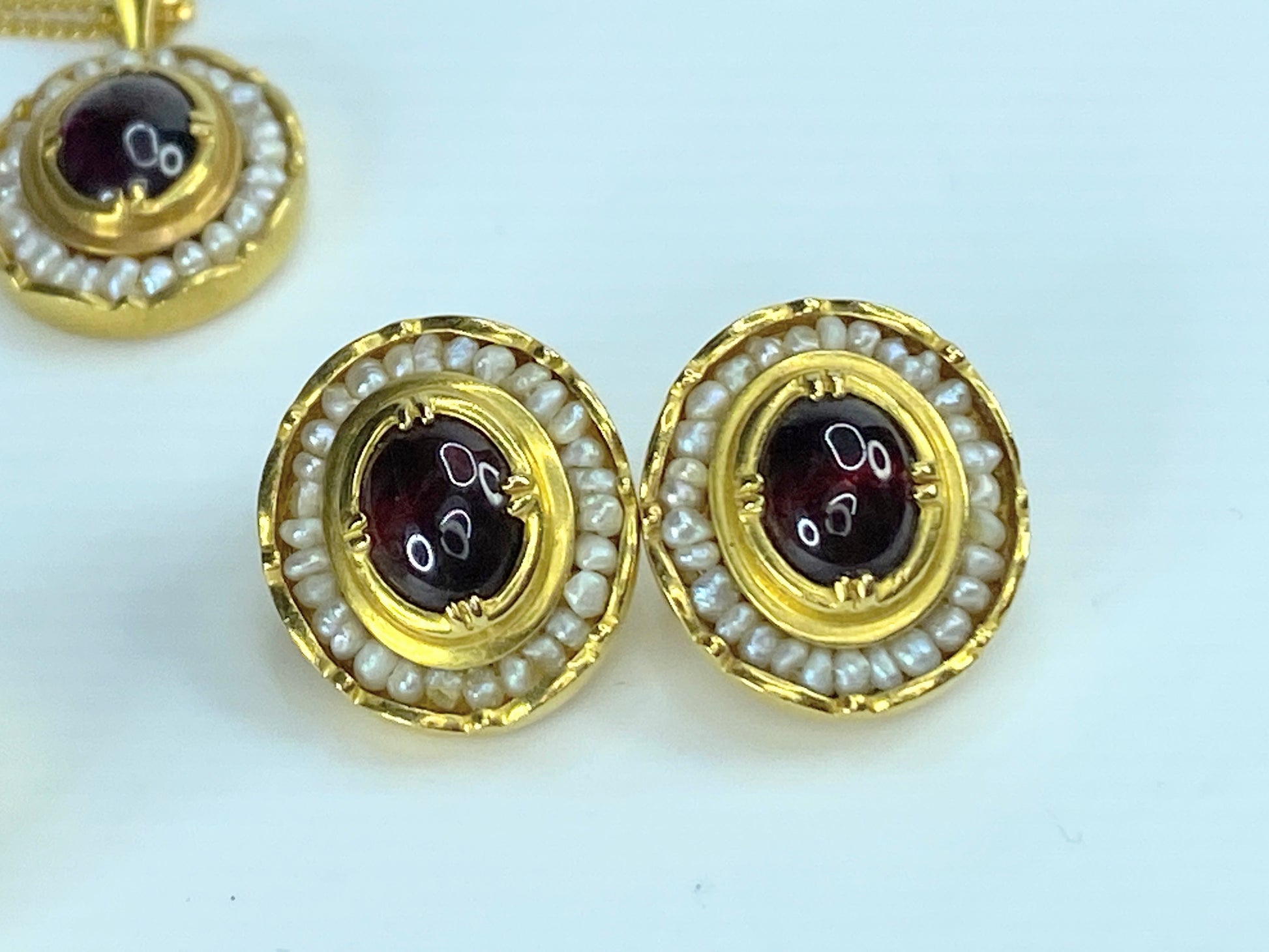 MMA Seed pearl Garnet cabochon Necklace ring earrings 14K/22K jewelry set JR8480