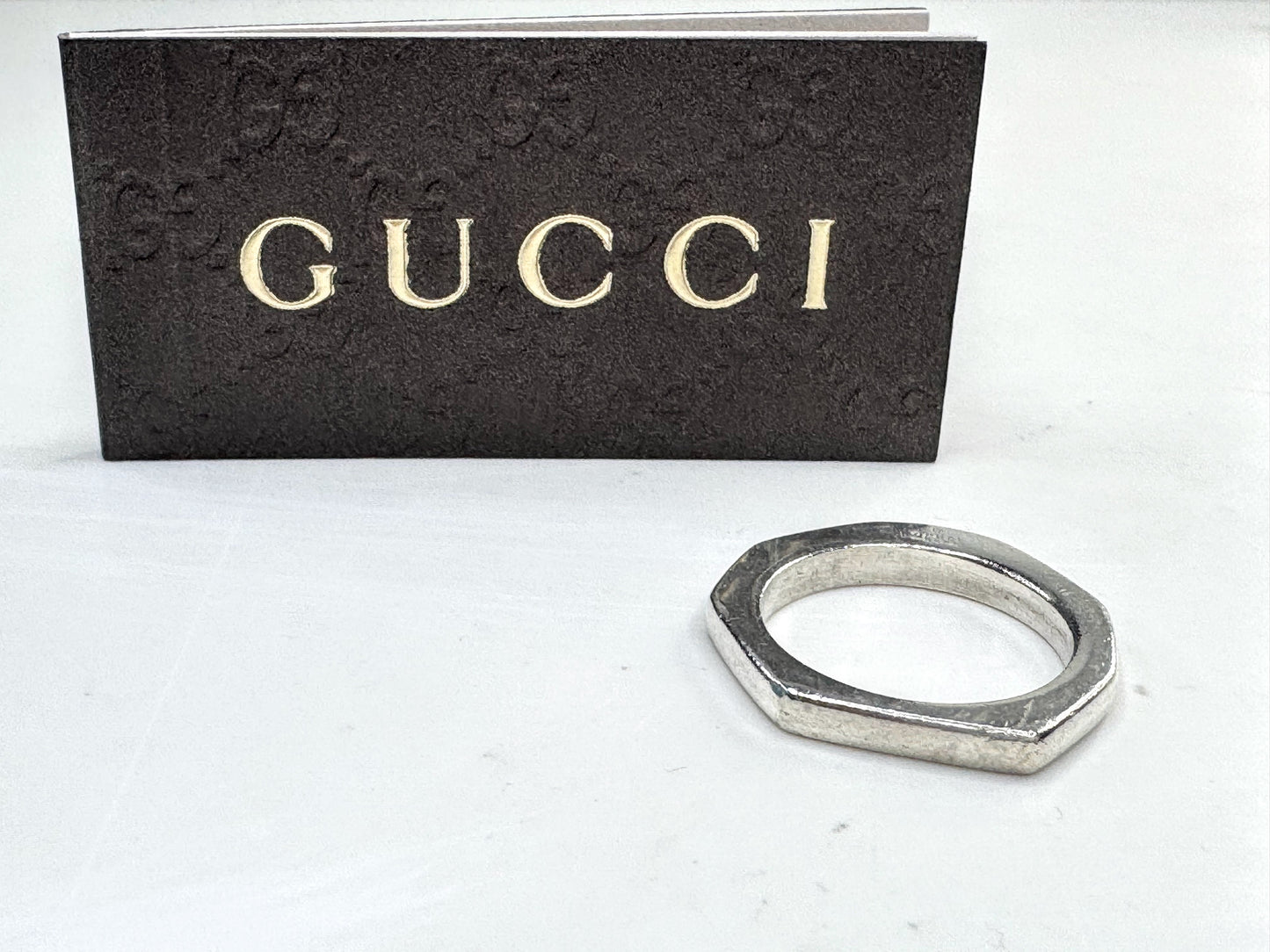 Vintage Gucci Sterling Silver Hexagon Abstract Band Ring JR1625