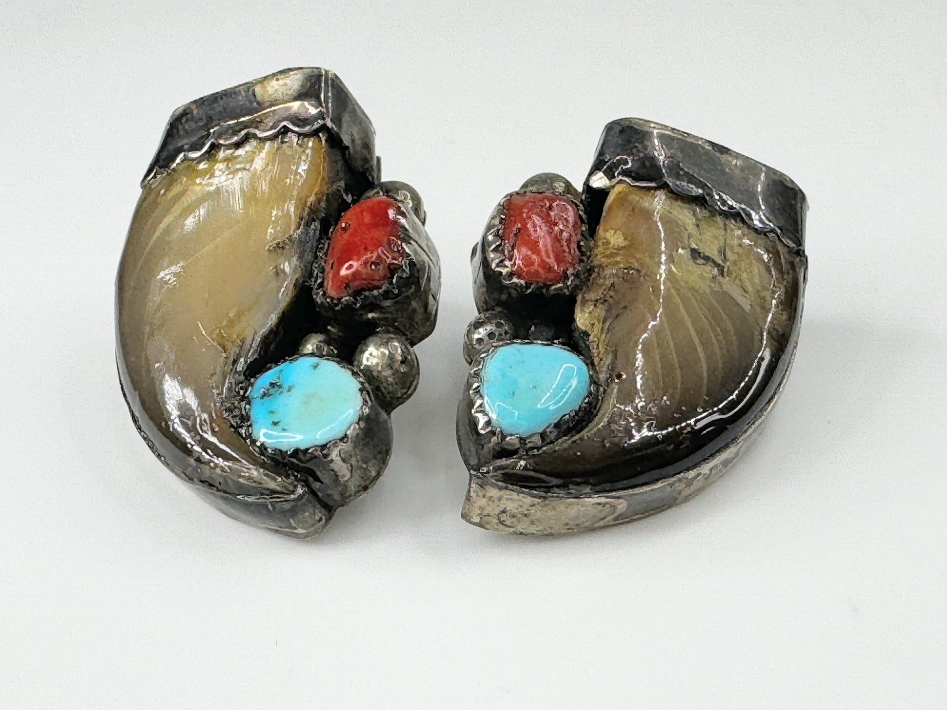 Rare Sterling Silver Red Coral Turquoise earrings 12.9g JR9468