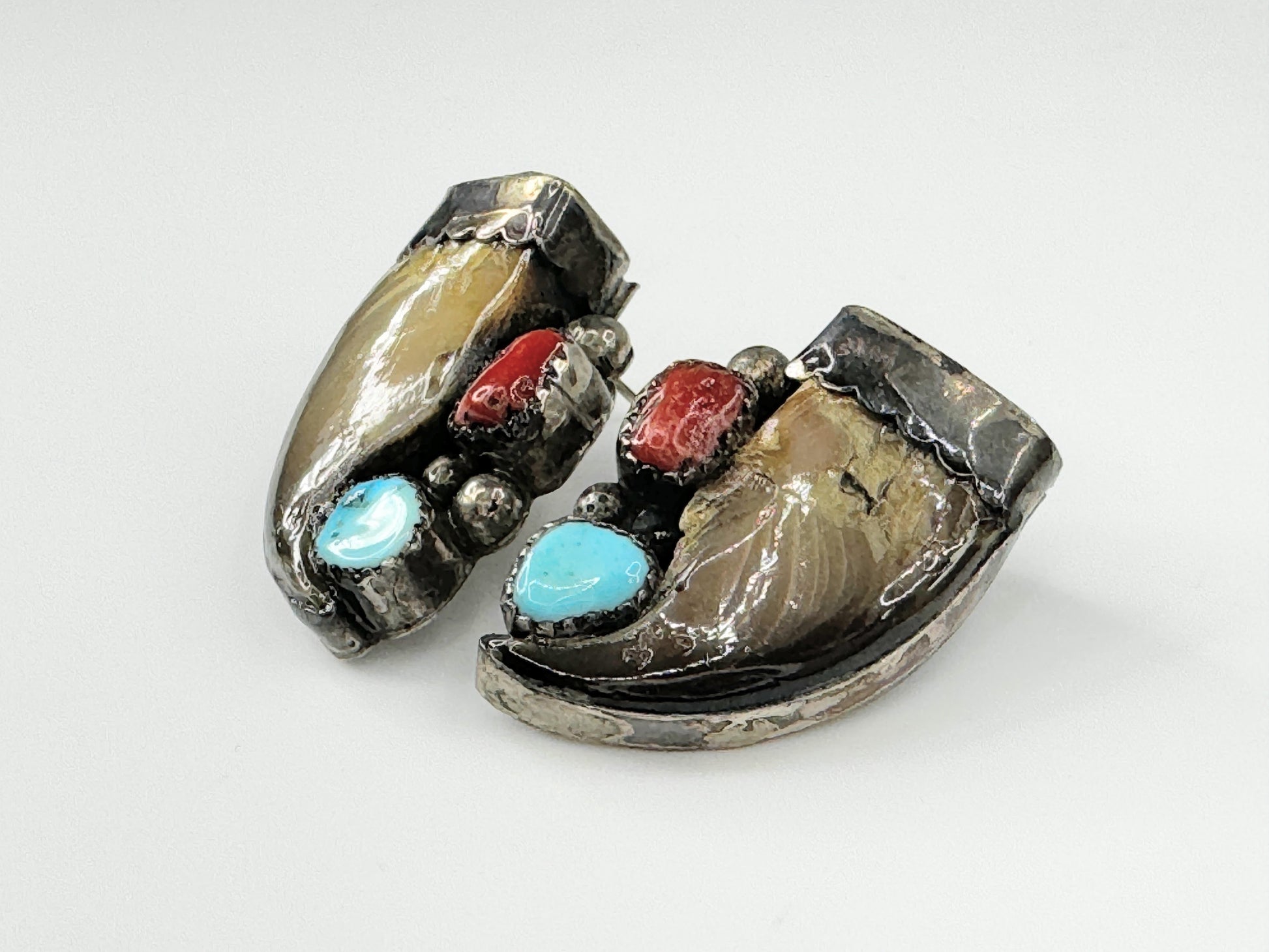 Rare Sterling Silver Red Coral Turquoise earrings 12.9g JR9468