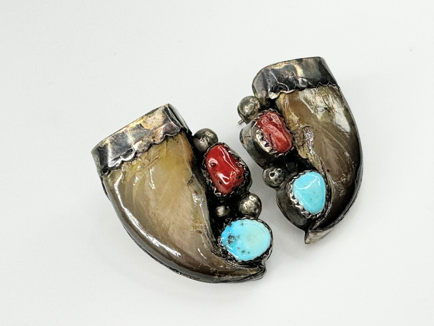 Rare Sterling Silver Red Coral Turquoise earrings 12.9g JR9468