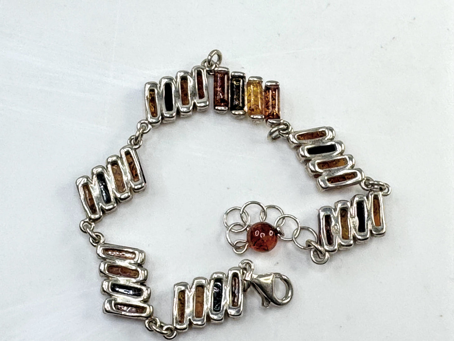 Vintage Baltic Amber Sterling Silver Multi Tone Bezel Link Bracelet JR1640