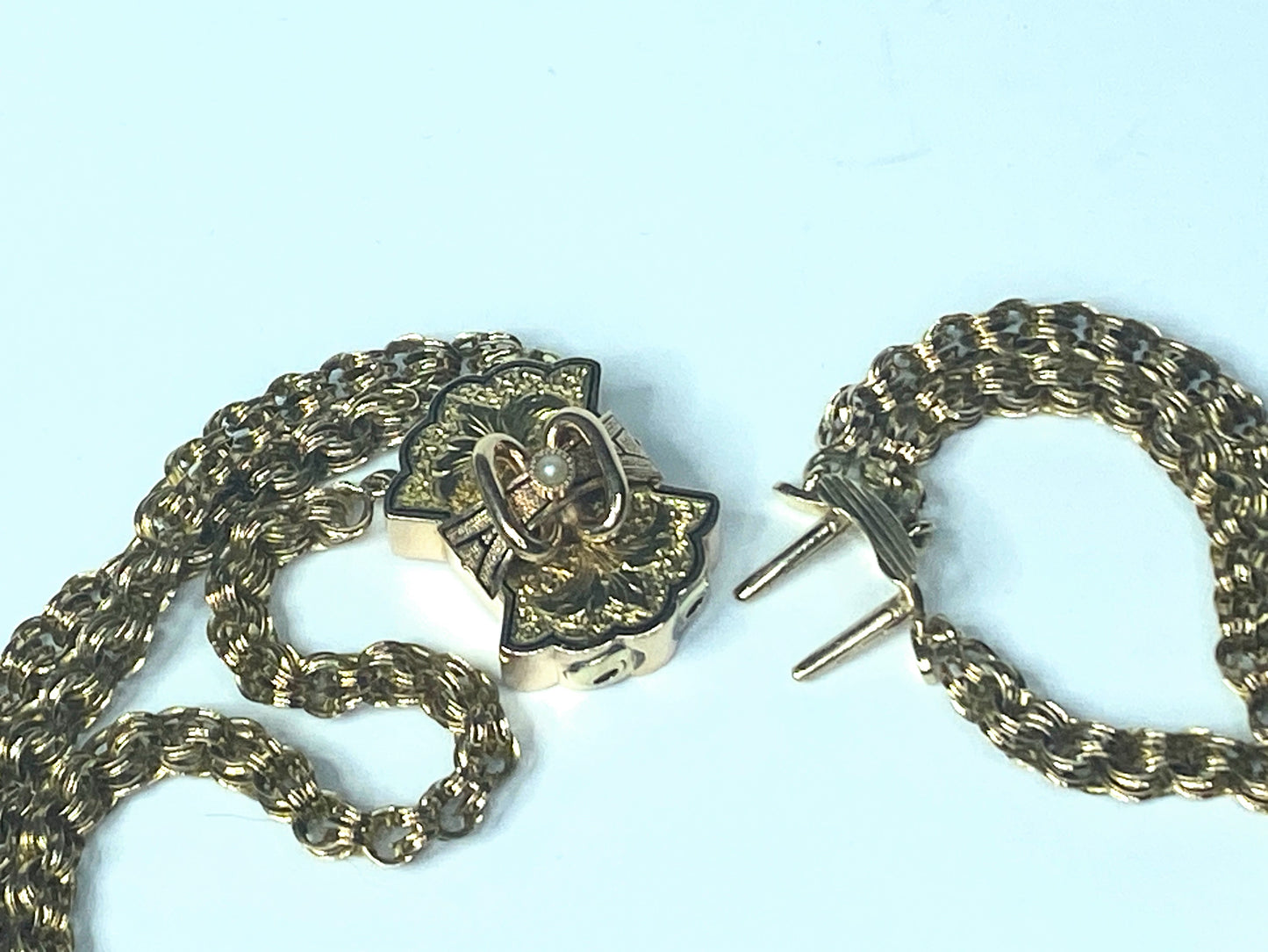 Victorian 14K Triple Chain Choker converted Taille D'Épargne clasp 16"
